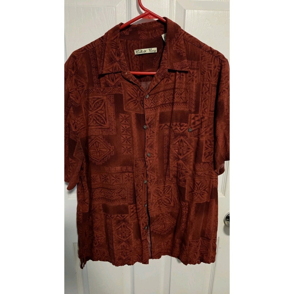 Batik Bay Men's L Hawaiian Shirt Deep Red Rayon Tribal Print Short Sleeve Button
